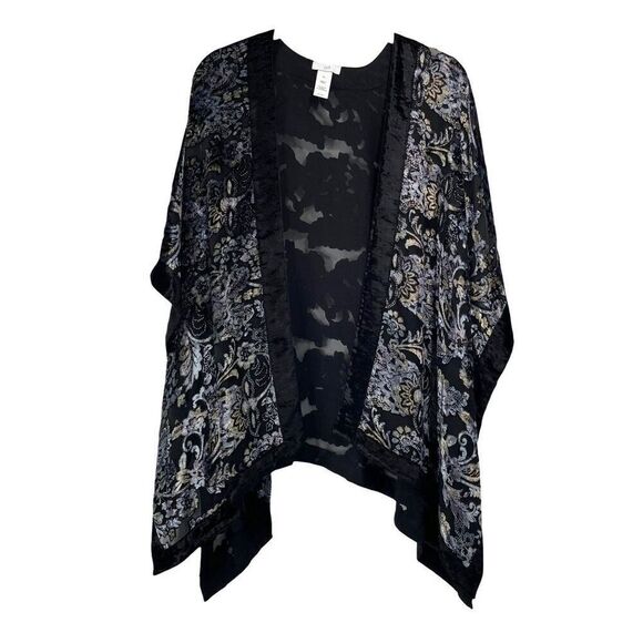 J. Jill Tops - J. Jill burnt‎ velvet floral paisley boxy duster kimono cover up One Size boho